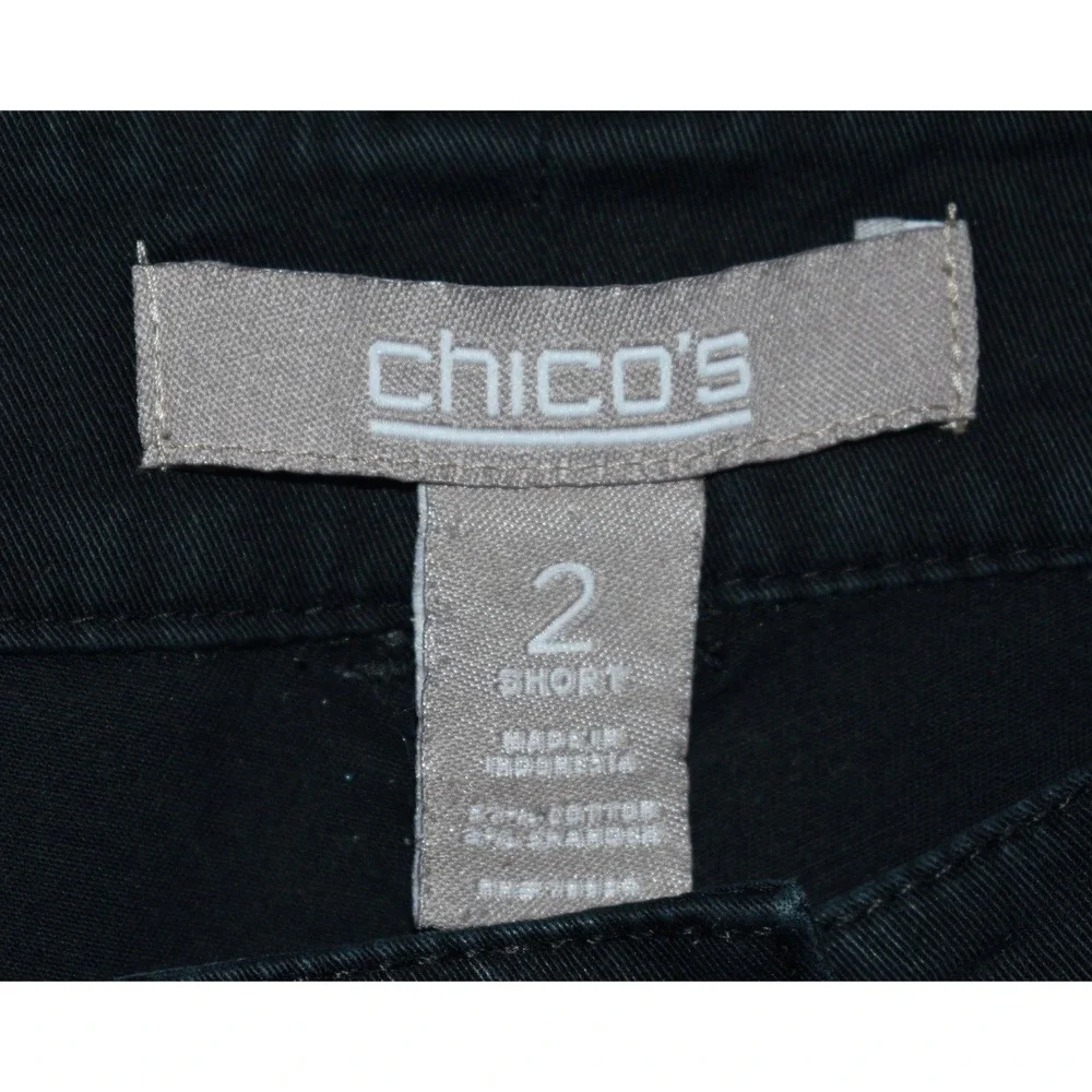 Chicos Black Bermuda Shorts Womens Size‎ 2 Short Cotton Stretch 5 Pocket Twill